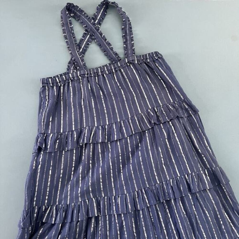 NWT Bindu Melita Navy Blue Metallic Stripe Cotton Maxi Dress - Picture 4 of 6